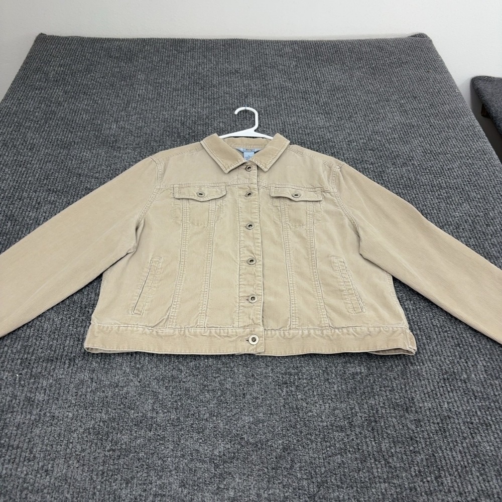 Bass Jeans Jacket Womens XL Tan Cotton Corduroy Trucker Casual Classic